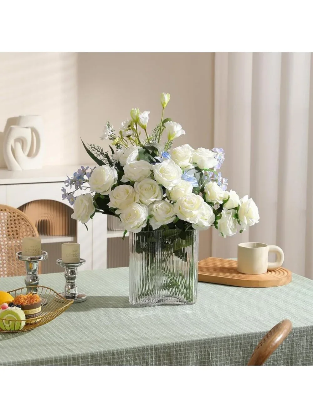 12PCS Realistic Silk Roses Bouquet - Long Stem Flowers for Home, Wedding, Party